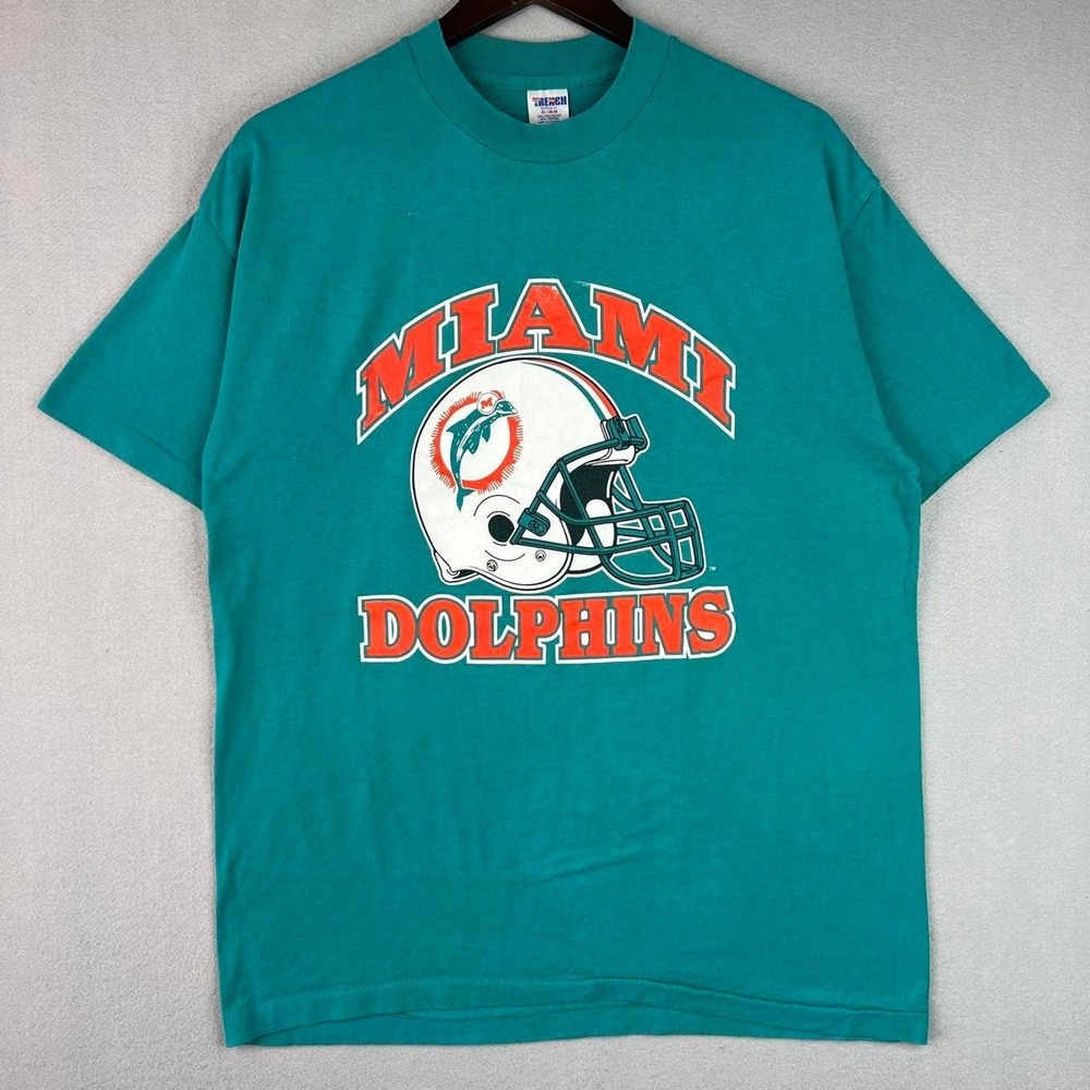 Vintage Miami Dolphins NFL Football Blue Trench Tee Shirt